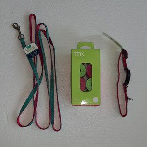 Frisco Pink & Black Polka Dot Leash & Collar & Poop Bag Bundle, Size Small